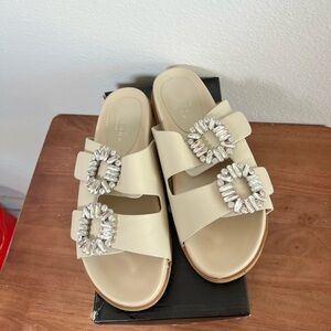 ShuShop Cream Sandals with Silver Embellishments